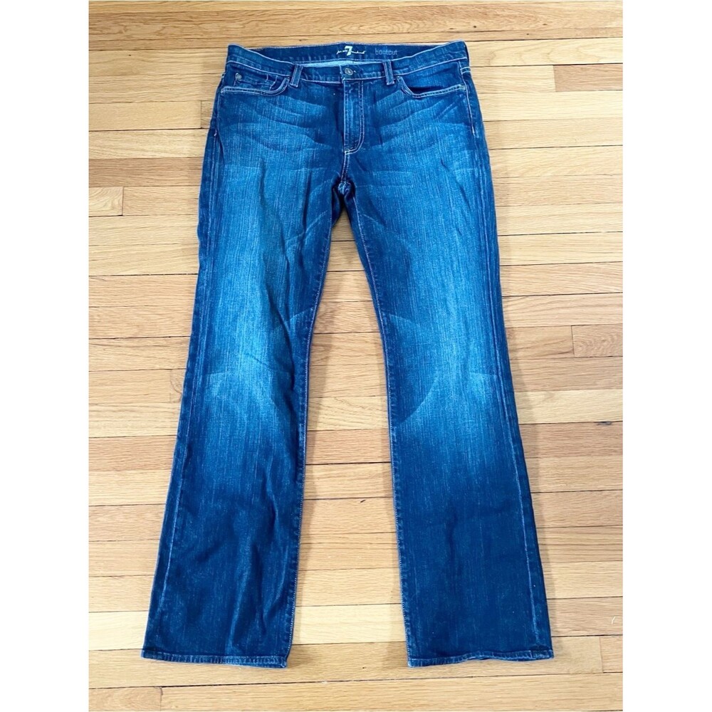 7 For All Mankind Blue Denim Classic Chic Mid Rise Dark Wash Bootcut Jeans 36